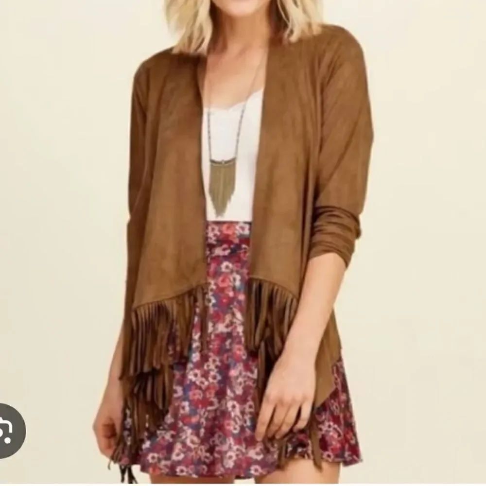 Ashley Stewart 18/20 Camel open sweater fringe